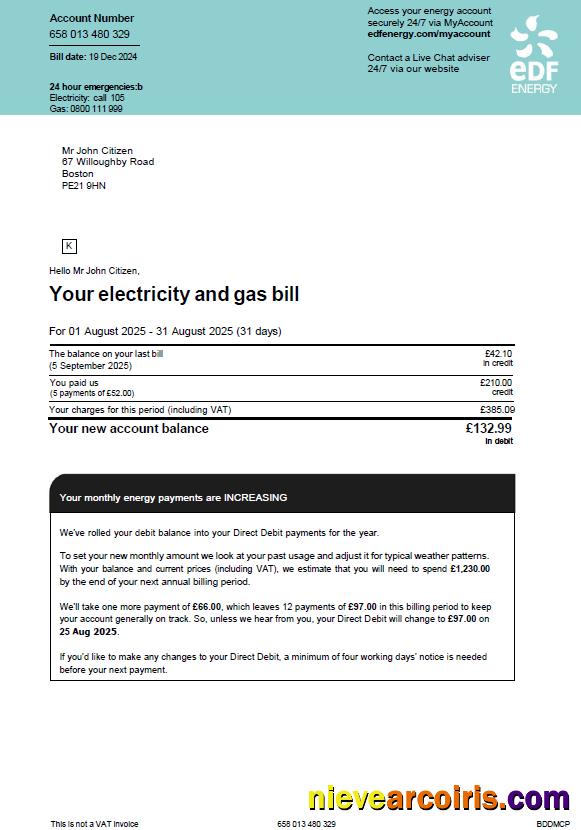 France EDF utility bill, version 2